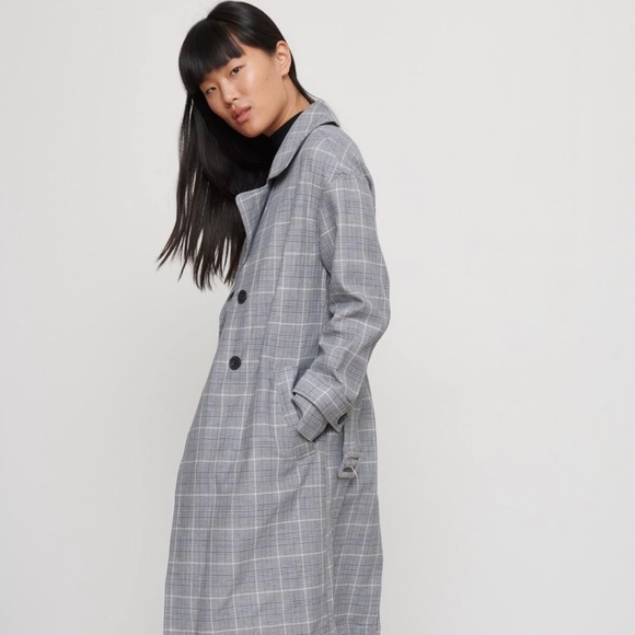 NWT Dynamite Belted Plaid Trench Coat Size S - Picture 3 of 7